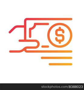 Payment in cash pixel perfect gradient linear vector icon. Paper money currency. Purchasing and selling. Physical cash. Thin line color symbol. Modern style pictogram. Vector isolated outline drawing. Payment in cash pixel perfect gradient linear vector icon