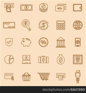 Payment line color icons on brown background, stock vector