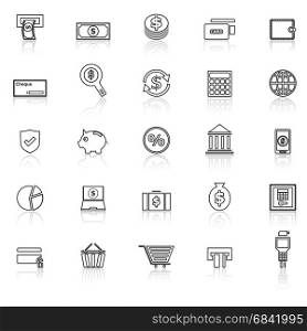 Payment line icons with reflect on white background, stock vector