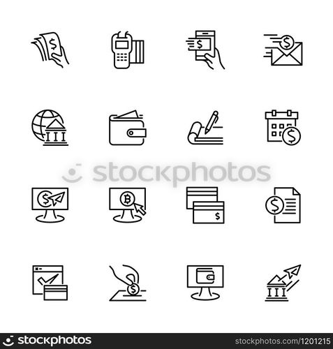 Payment methods related line icon set. Editable stroke vector. Pixel perfect. Isolated at white background