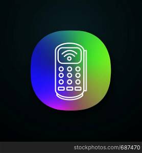 Payment terminal app icon. POS terminal. NFC payment. Contactless transaction. UI/UX user interface. Near field communication. E-payment. Web or mobile application. Vector isolated illustration. Payment terminal app icon