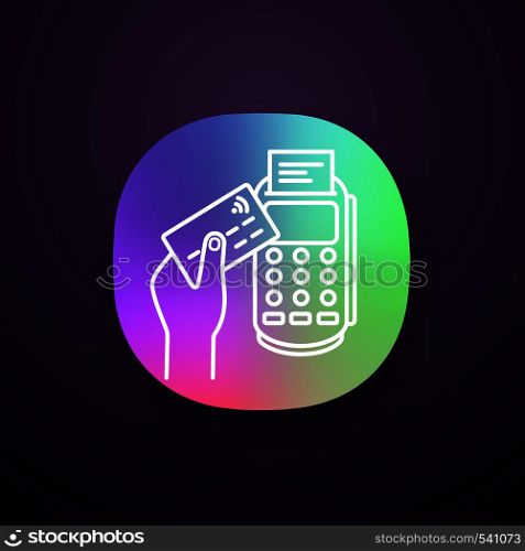 Payment terminal app icon. UI/UX user interface. POS terminal. NFC payment. Contactless transaction. Near field communication. E-payment. Web or mobile application. Vector isolated illustration. Payment terminal app icon