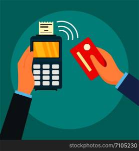 Payment terminal credit card concept background. Flat illustration of payment terminal credit card vector concept background for web design. Payment terminal credit card concept background, flat style
