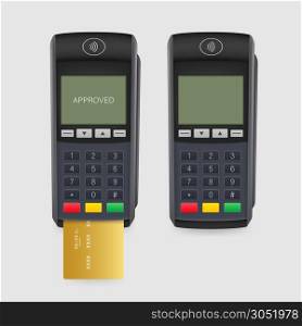 Payment terminal mockup. Pos terminal with blank screen. Cash register. Vector stock illustration.. Payment terminal mockup. Pos terminal with blank screen. Cash register. Vector stock illustration
