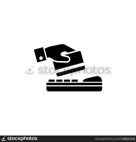 Payment terminal. Pos Machine with Credit Card. Flat Vector Icon. Simple black symbol on white background. Payment terminal. Pos Machine with Credit Card Flat Vector Icon