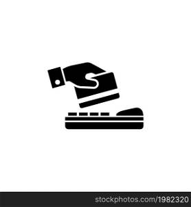 Payment terminal. Pos Machine with Credit Card. Flat Vector Icon. Simple black symbol on white background. Payment terminal. Pos Machine with Credit Card Flat Vector Icon