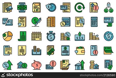 Payment terms icons set outline vector. Card credit. Document recharge. Payment terms icons set vector flat