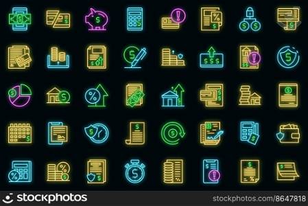 Payment terms icons set outline vector. Card credit. Document recharge. Payment terms icons set vector neon