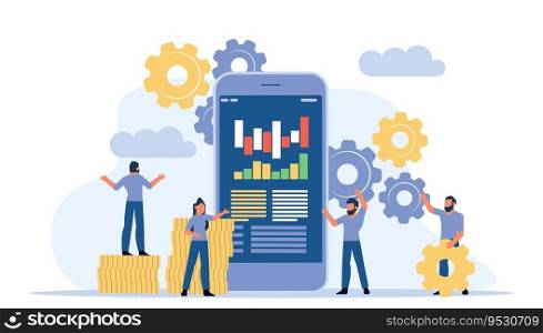 Payment transaction cash vector banking illustration phone. People pay on computer cashless online money.  Mobile finance digital technology service transfer. Smartphone purchase app banner