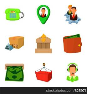 Payout icons set. Cartoon set of 9 payout vector icons for web isolated on white background. Payout icons set, cartoon style