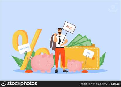 Payroll tax flat concept vector illustration. Businessman, taxpayer, employee paying income fee 2D cartoon character for web design. Taxation rate, deduction from workers wages creative idea