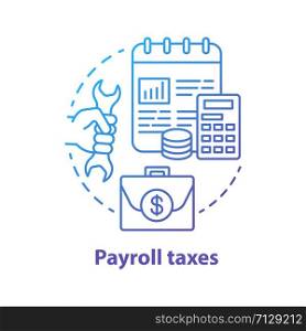 Payroll taxes blue concept icon. Employee and employer revenue taxation idea thin line illustration. Social security contribution. Paying withholding tax to government. Vector isolated outline drawing