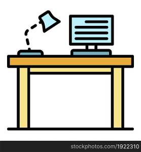 Pc homework table icon. Outline pc homework table vector icon color flat isolated on white. Pc homework table icon color outline vector