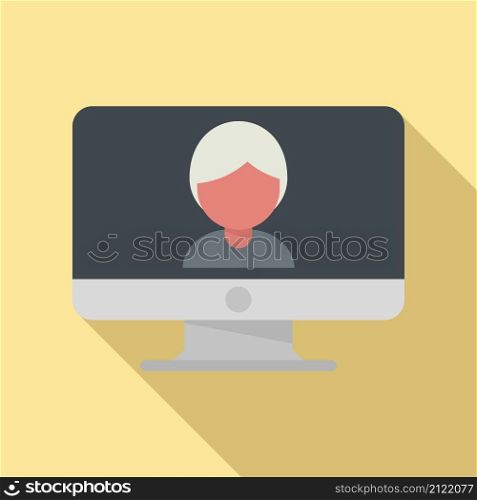 Pc live stream icon flat vector. Video online. Web webinar. Pc live stream icon flat vector. Video online