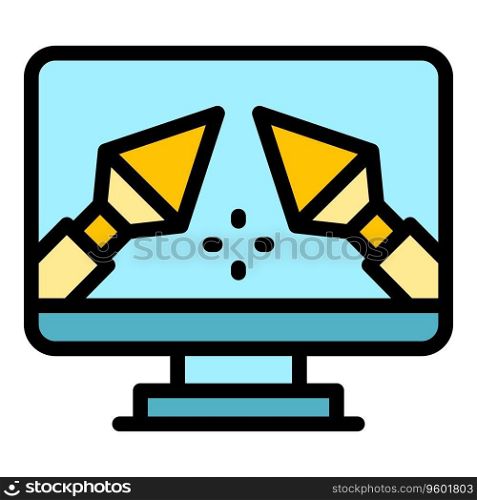 Pc monitor game icon outline vector. Cyber app. Electronic gamer color flat. Pc monitor game icon vector flat