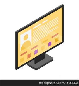 Pc monitor profile icon. Isometric of pc monitor profile vector icon for web design isolated on white background. Pc monitor profile icon, isometric style