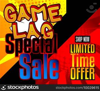Pc or Console gaming sale, Gamer related Special Offer. Comic book style background. Poster, banner, template. Cartoon explosion expression. Gaming business vector illustration.
