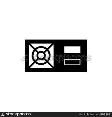 PC Power Supply, UPS, Computer Stabilizer. Flat Vector Icon illustration. Simple black symbol on white background. PC Power Supply, UPS, Stabilizer sign design template for web and mobile UI element. PC Power Supply, UPS, Computer Stabilizer Flat Vector Icon