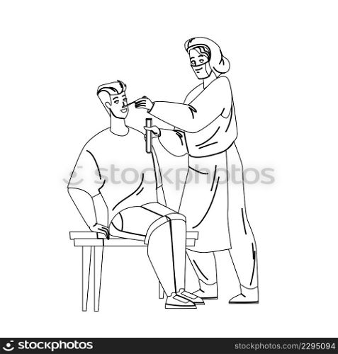 Pcr Test From Patient Nose Making Nurser Black Line Pencil Drawing Vector. Pcr Test Make Doctor In Hospital Laboratory Cabinet. Characters Coronavirus Epidemic Examination Procedure Illustration. Pcr Test From Patient Nose Making Nurser Vector