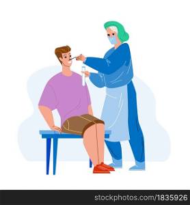 Pcr Test From Patient Nose Making Nurser Vector. Pcr Test Make Doctor In Hospital Laboratory Cabinet. Characters Coronavirus Epidemic Examination Procedure Flat Cartoon Illustration. Pcr Test From Patient Nose Making Nurser Vector