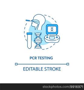 PCR testing concept icon. Covid testing type idea thin line illustration. Infectious agents identification. Specific DNA s&le. Vector isolated outline RGB color drawing. Editable stroke. PCR testing concept icon