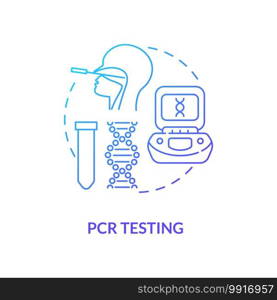 PCR testing concept icon. Covid testing type idea thin line illustration. Medical laboratory research. Detection viral RNA. Specific DNA s&le. Vector isolated outline RGB color drawing. PCR testing concept icon