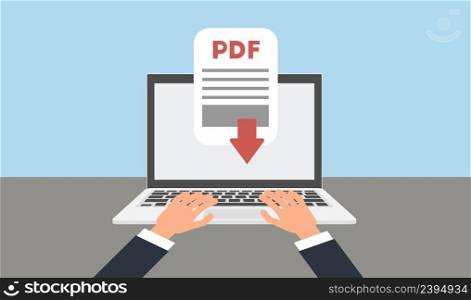Pdf document download on the laptop concept. Vector illustration. . Pdf document download on the laptop concept. Vector