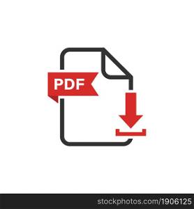 PDF file icon. Download document button. Vector flat illustration