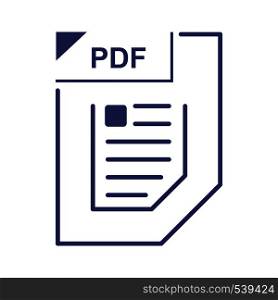 PDF file icon in cartoon style on a white background. PDF file icon, cartoon style