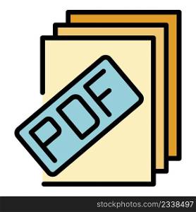 Pdf file report icon. Outline pdf file report vector icon color flat isolated. Pdf file report icon color outline vector