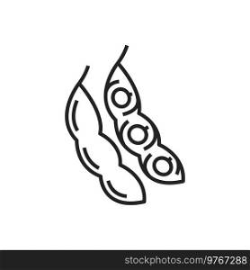 Pea pods isolated monochrome legumes icon. Vector line art beans, farming and agriculture. Farming legumes, beans or pea pods isolated icon