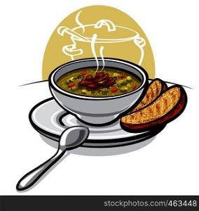 pea soup with ham and toasts