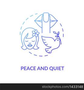 Peace and quiet blue concept icon. Stress relief. Tranquil mind. Psychological wellbeing and wellness. Mental health idea thin line illustration. Vector isolated outline RGB color drawing. Peace and quiet blue concept icon