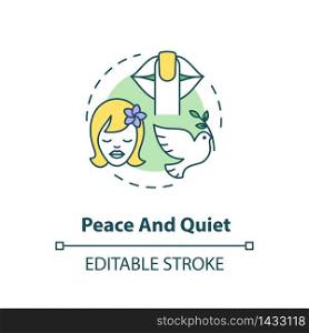 Peace and quiet concept icon. Stress relief. Tranquil mind. Wellbeing and wellness. Mental health idea thin line illustration. Vector isolated outline RGB color drawing. Editable stroke. Peace and quiet concept icon