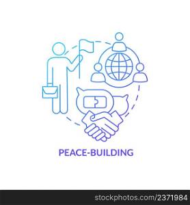 Peace-building blue gradient concept icon. Constructive partners relationships. Community security abstract idea thin line illustration. Isolated outline drawing. Myriad Pro-Bold font used. Peace-building blue gradient concept icon