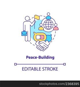 Peace-building concept icon. Constructive relationships. Community security abstract idea thin line illustration. Isolated outline drawing. Editable stroke. Arial, Myriad Pro-Bold fonts used. Peace-building concept icon