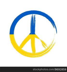 Peace for Ukraine. Pacifism symbol with Ukrainian flag. Pacific Ukraine. Stop War. Ukrainian flag. Vector graphic. EPS 10