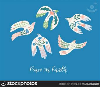 Peace on Earth. Set of doves of peace. Vector clipart. Elements for card, poster, flyer and other use. Peace on Earth. Set of doves of peace. Vector clipart. Elements for card, poster, flyer and other