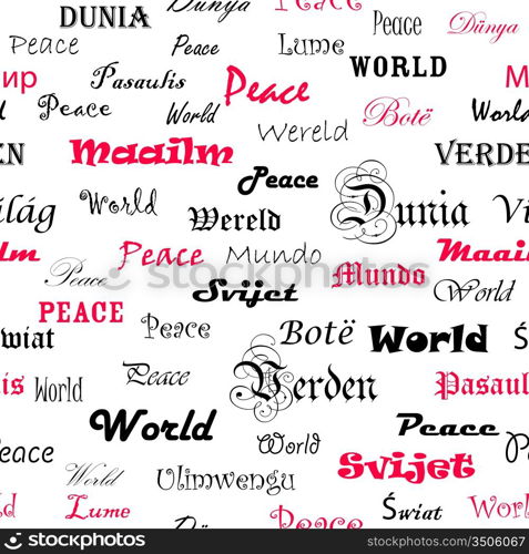 Peace . Seamless wallpaper with the word peace in different languages.