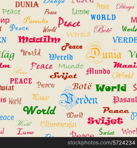 Peace . Seamless wallpaper with the word peace in different languages.