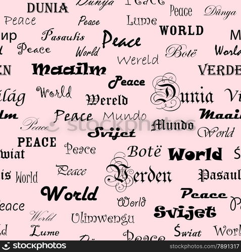 Peace . Seamless wallpaper with the word peace in different languages.