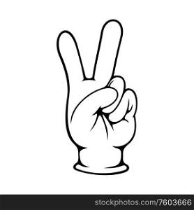 Peace sign isolated hand gesture. Vector winners symbol, two fingers raised up. Two fingers hand sign, peace symbol
