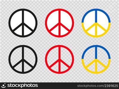 Peace sign. Peace, happy and love symbol. Icon of ukraine. Ukraine flag for stop war. Signs isolated on transparent background. Vector.