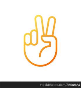 Peace sign pixel perfect gradient linear vector icon. Pacifistic hand gesture. Positive wish. Communication. Thin line color symbol. Modern style pictogram. Vector isolated outline drawing. Peace sign pixel perfect gradient linear vector icon