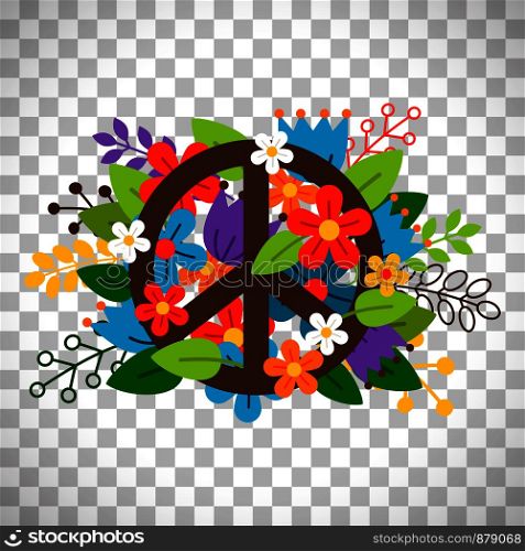 Peace symbol with flowers vector isolated on transparent background. Peace symbol with flowers