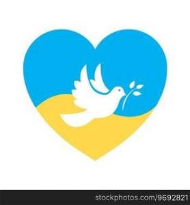Peace to Ukraine. Ukraine flag with dove icon. No war in Ukraine icon. Isolated vector illustration. Peace symbol. Vector design. EPS 10
