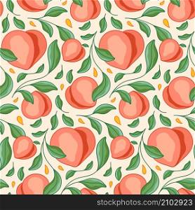 Peach fruit vector seamless pattern design. Awesome for spring summer vintage fabric, textile, wallpaper, scrap booking, gift wrap, invitation, and clothing.