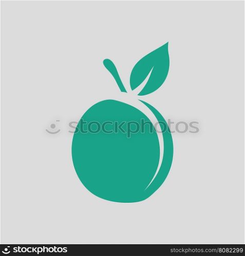 Peach icon. Gray background with green. Vector illustration.