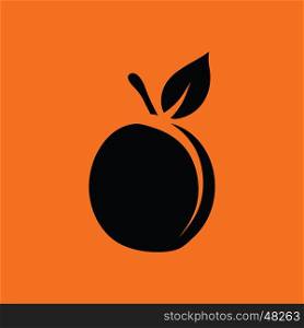 Peach icon. Orange background with black. Vector illustration.