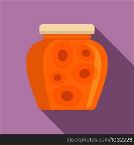 Peach jam jar icon. Flat illustration of peach jam jar vector icon for web design. Peach jam jar icon, flat style
